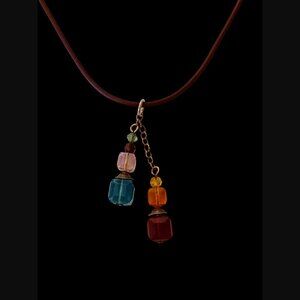 Emily Ray 925 Silver Vintage Leather Cord Square Crystal Geometric Necklace 17.5